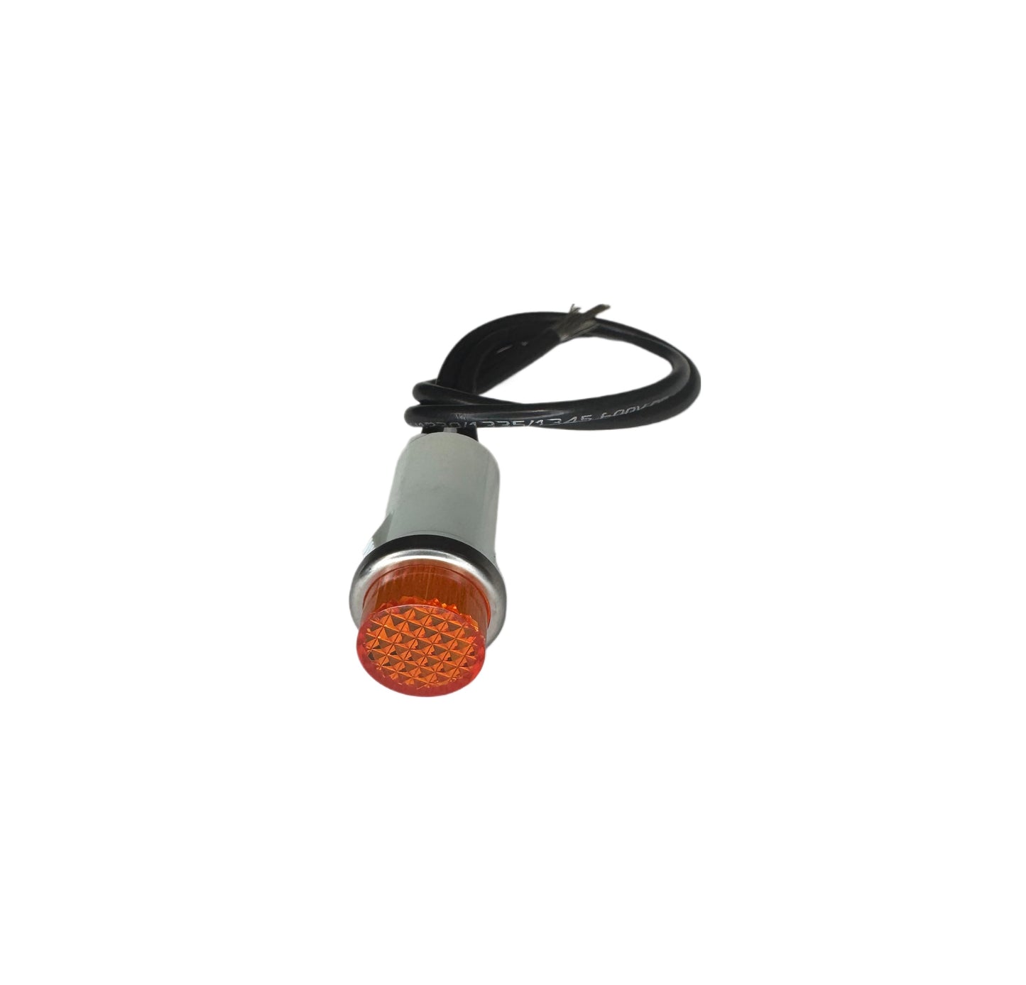 Amber indicator light with a raised lens. 6" Wire Leads for connecting to existing power supply