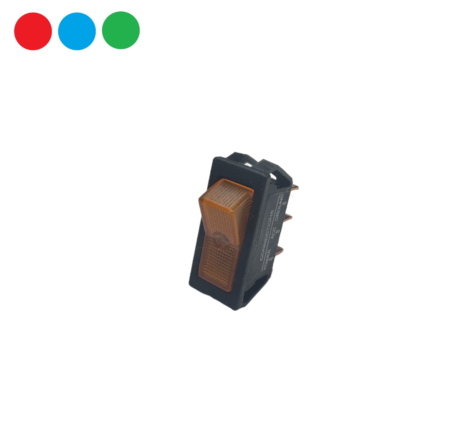 On-Off SPST Amber Illuminated Rocker w/ Blade Terminals - marine grade