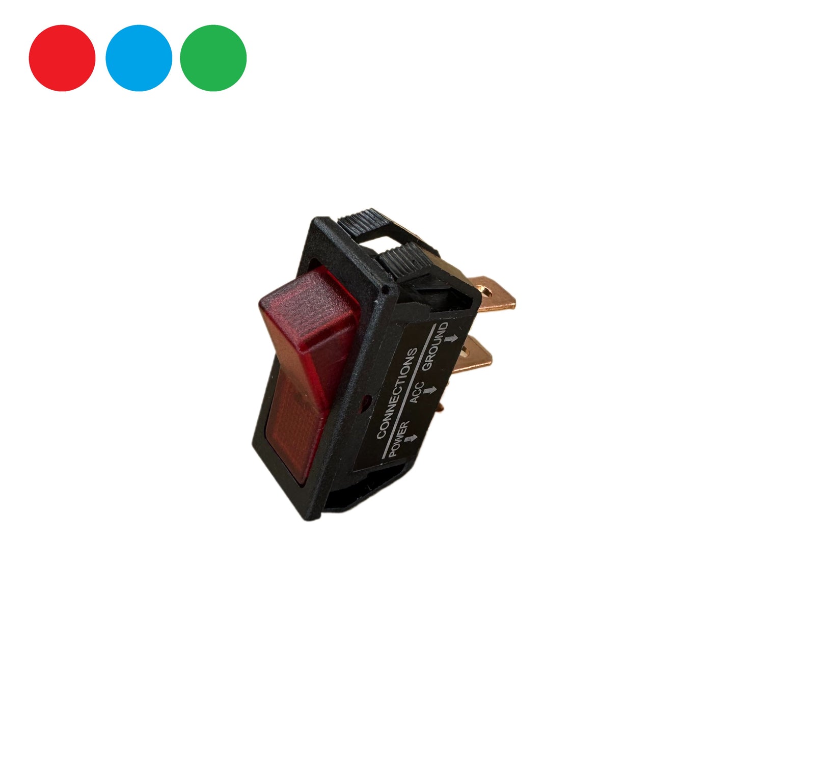 On-Off SPST Red Illuminated Rocker w/ Blade Terminals - marine grade