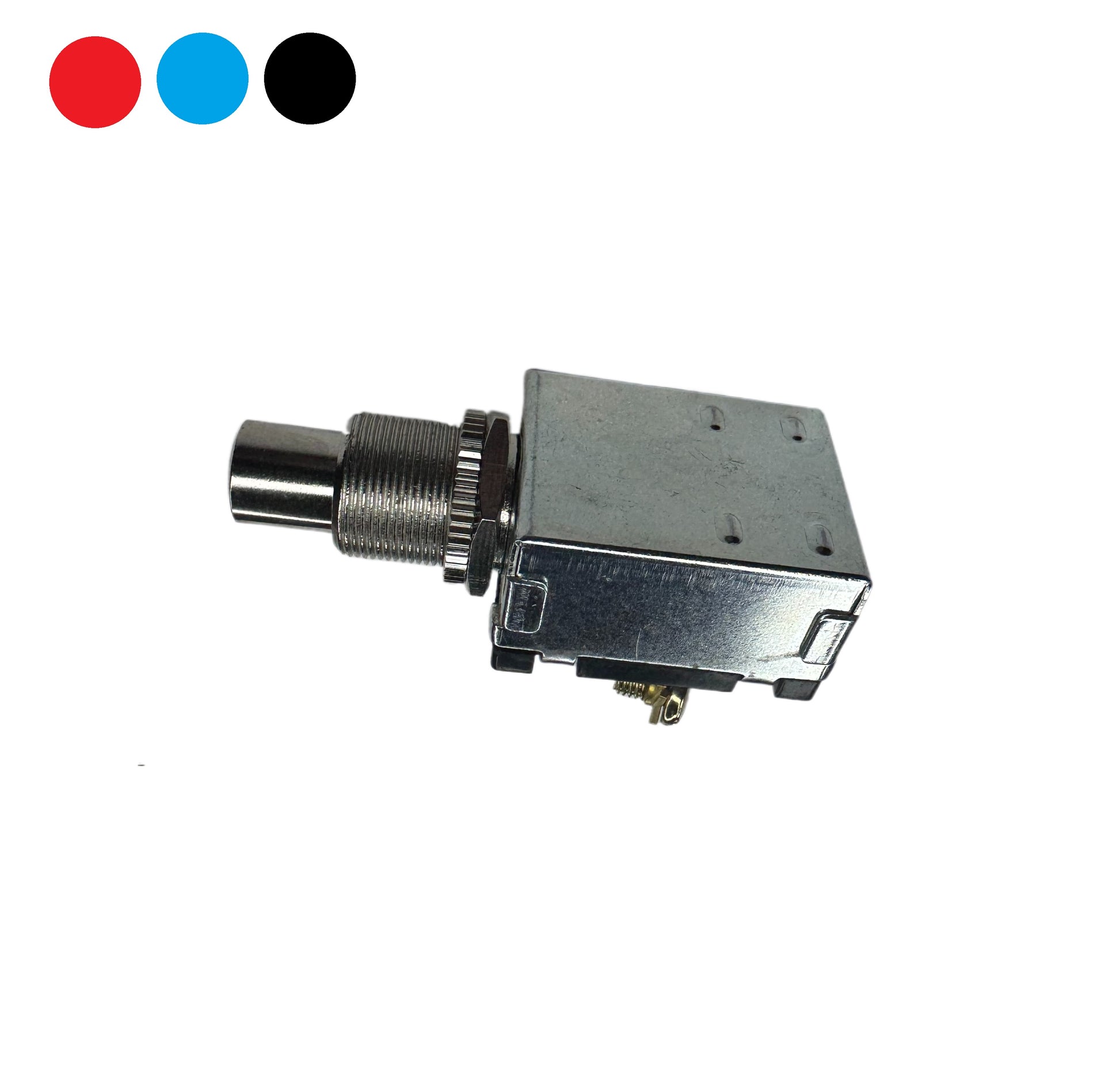 Heavy-Duty Metal Push Button Switch with Square Housing and Threaded Mount – Durable Design for Industrial and Commercial Use, Ideal for High-Current Applications in Automotive and Machinery. Robust Construction with Sturdy Push Button for Reliable Performance in Demanding Environments.