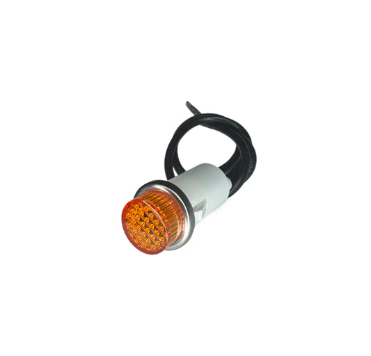 Compact Indicator Light with amber Lens – Features Pre-wired Leads for Easy Installation. Ideal for Panel Mounting in Automotive, Marine, or Industrial Settings. High-Visibility Illumination Ensures Clear Status Signaling in Both Low-Light and Daylight Conditions.