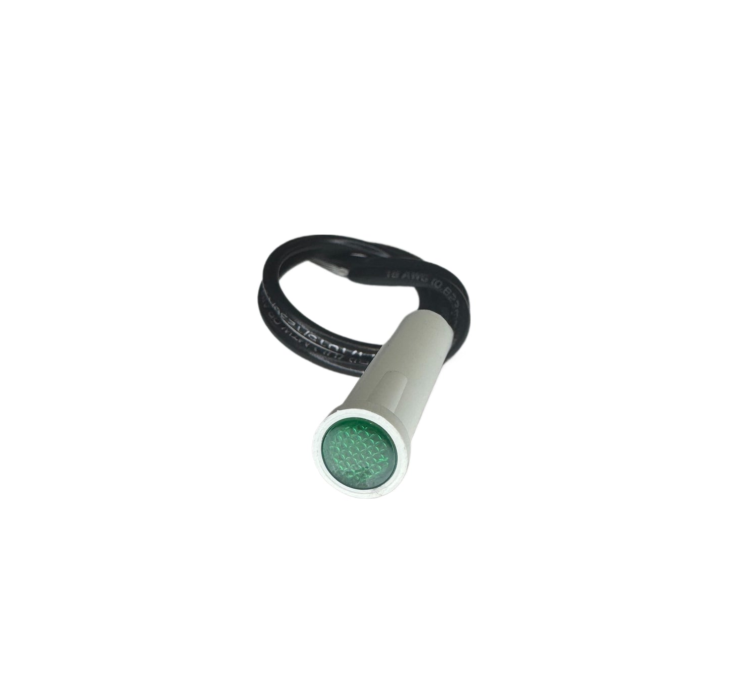 Compact Indicator Light with Green Lens – Features Pre-wired Leads for Easy Installation. Ideal for Panel Mounting in Automotive, Marine, or Industrial Settings. High-Visibility Illumination Ensures Clear Status Signaling in Both Low-Light and Daylight Conditions.